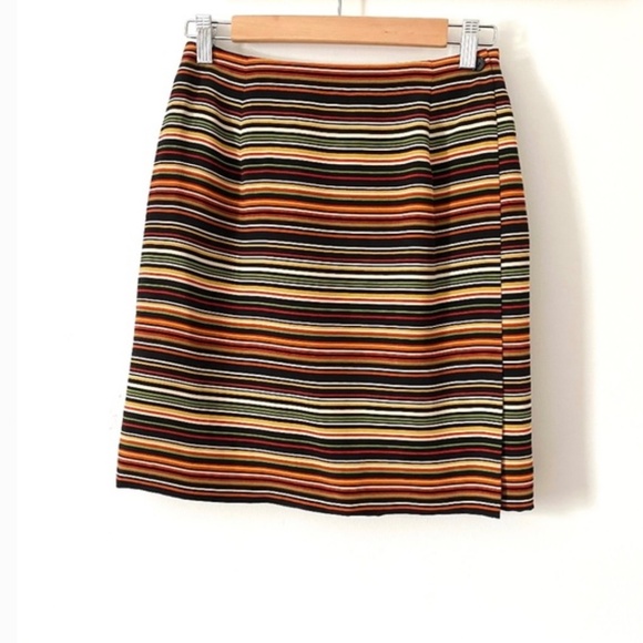 1990’s Silk Jones New York Striped Wrap Mini Skirt, Earthy Colours, Green Orange - Picture 1 of 8